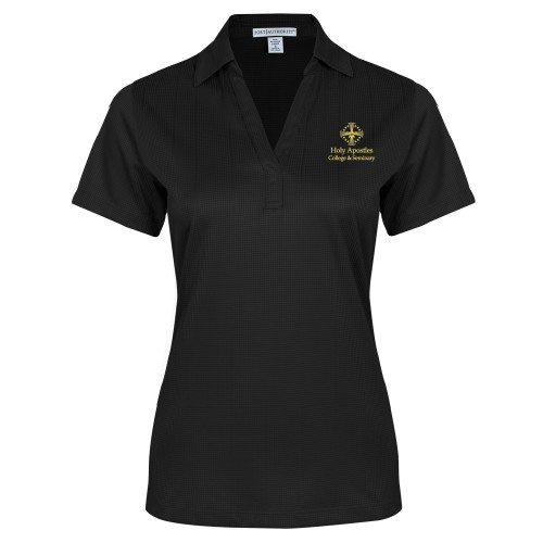  Womens Black Performance Fine Jacquard Polo - Core Logo Stacked