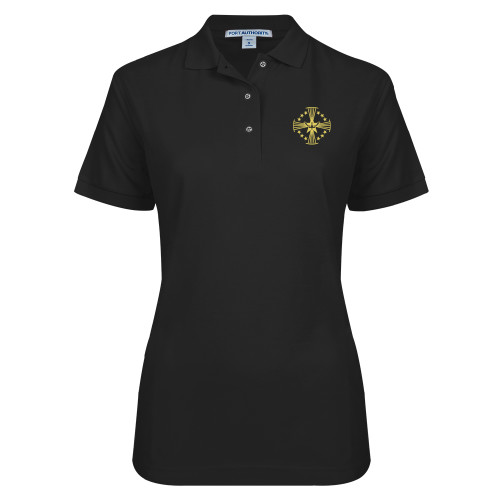  Womens Silk Touch Black Pique Polo - Core Logo