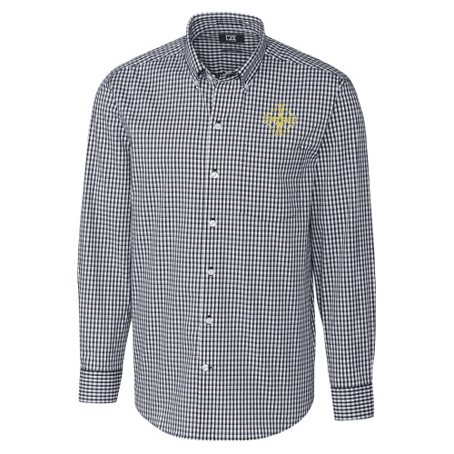  Cutter & Buck Charcoal Gingham Long Sleeve Button Down - Core Logo