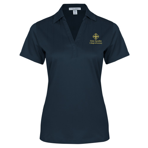  Womens Navy Performance Fine Jacquard Polo - Core Logo Stacked