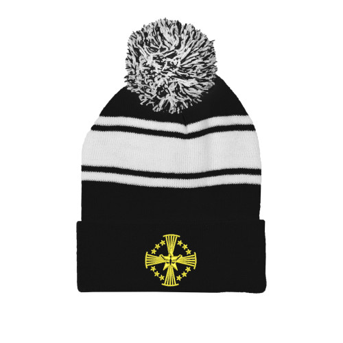  Black/White Two Tone Knit Pom Beanie w/Cuff - Core Logo