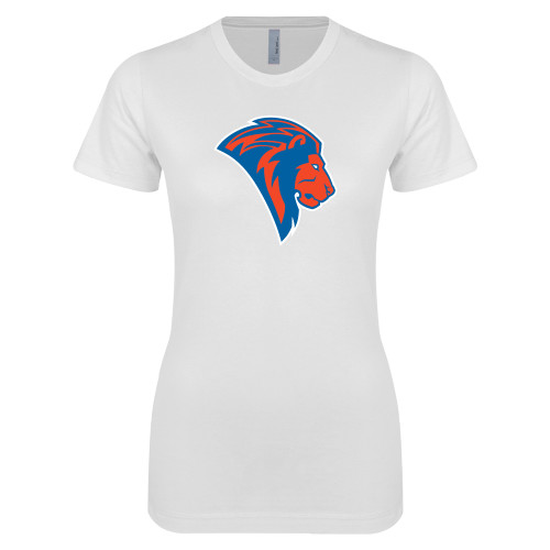  Next Level Womens White Boyfriend Tee - Lion Head