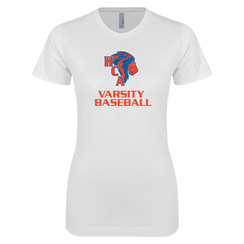  Next Level Womens White Boyfriend Tee - Varsity Baseball