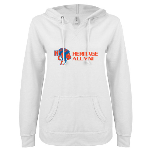  ENZA Womens White V Notch Raw Edge Fleece Hoodie - Alumni