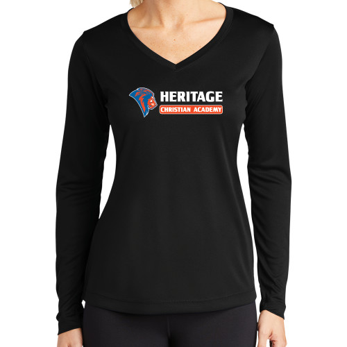  Womens Black Performance Long Sleeve V Neck Shirt - HCS Horizontal