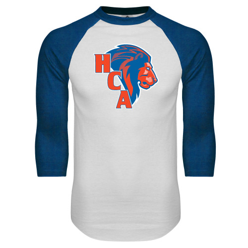  White/Royal Raglan Baseball T Shirt - HCA Lion