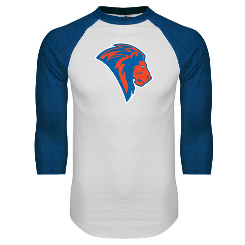  White/Royal Raglan Baseball T Shirt - Lion Head