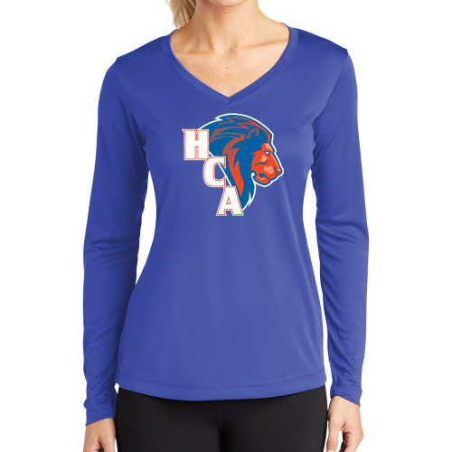  Womens Royal Performance Long Sleeve V Neck Shirt - HCA Lion