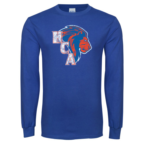  Royal Long Sleeve T Shirt - HCA Lion 3 Color Distressed
