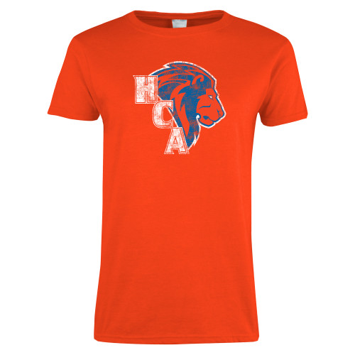  Womens Orange Short Sleeve Tee - HCA Lion 3 Color Distressed