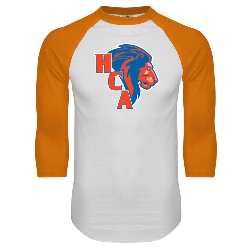  White/Orange Raglan Baseball T Shirt - HCA Lion