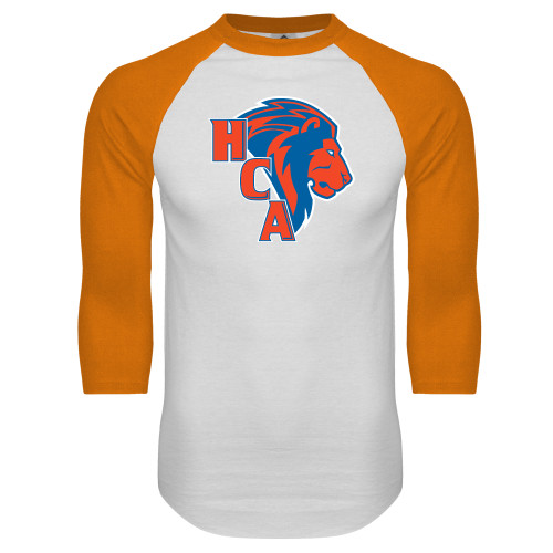  White/Orange Raglan Baseball T Shirt - HCA Lion 3 Color