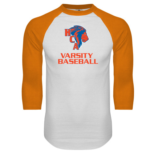  White/Orange Raglan Baseball T Shirt - Varsity Baseball
