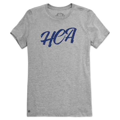  Fall Rush Ladies Athletic Grey T Shirt - H Dark Blue Glitter