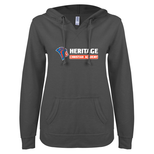  ENZA Womens Dark Heather V Notch Raw Edge Fleece Hoodie - HCS Horizontal