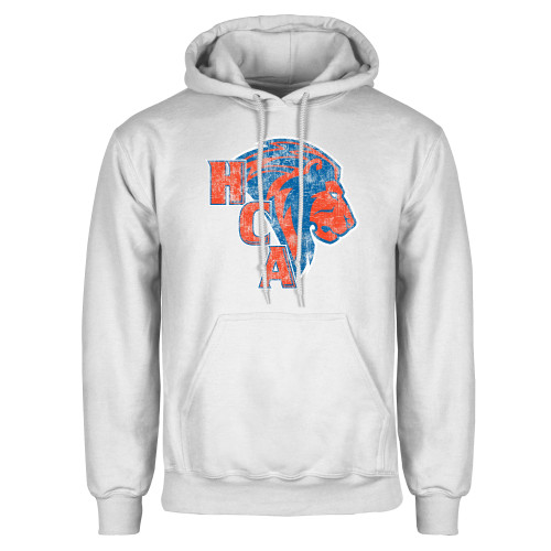  White Fleece Hoodie - HCA Lion 3 Color Distressed