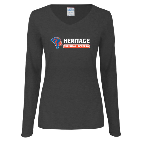  Womens Dark Heather Long Sleeve V Neck Tee  - HCS Horizontal