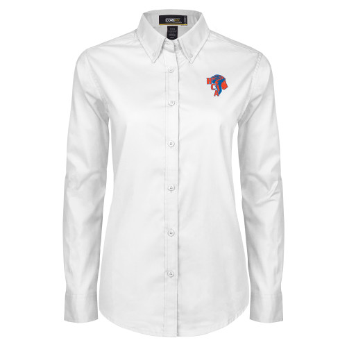  Womens White Twill Button Down Long Sleeve - HCA Lion 3 Color