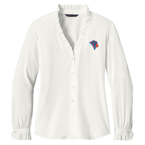  Brooks Brothers Womens Off White Long Sleeve Ruffle Collar Blouse - Lion Head