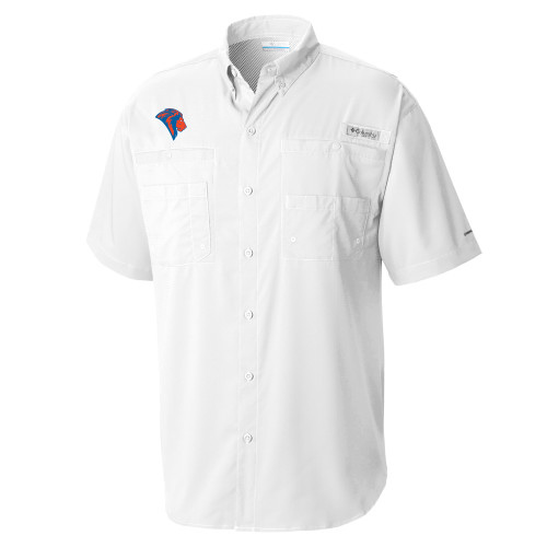  Columbia White Tamiami Performance Short Sleeve Shirt - Lion Head
