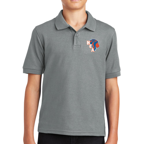  Youth Grey Silk Touch Polo - HCA Lion 3 Color