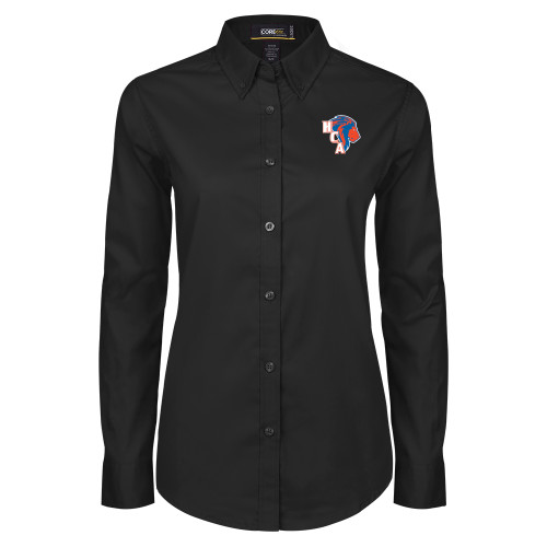  Womens Black Twill Button Down Long Sleeve  - HCA Lion 3 Color