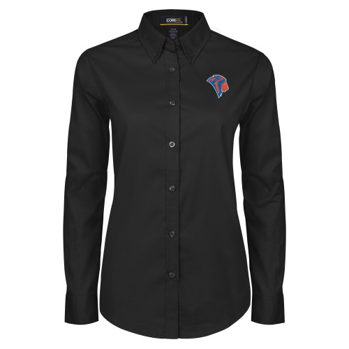  Womens Black Twill Button Down Long Sleeve  - Lion Head