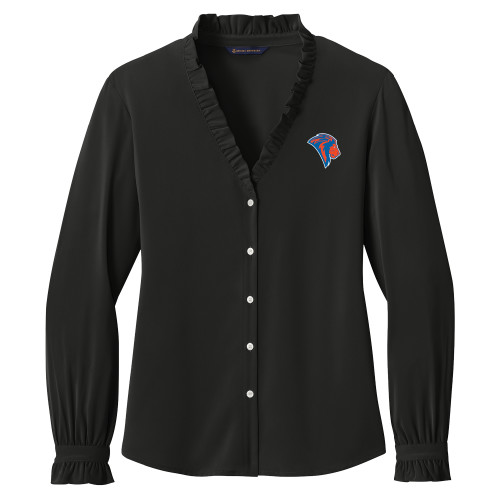  Brooks Brothers Womens Black Long Sleeve Ruffle Collar Blouse - Lion Head