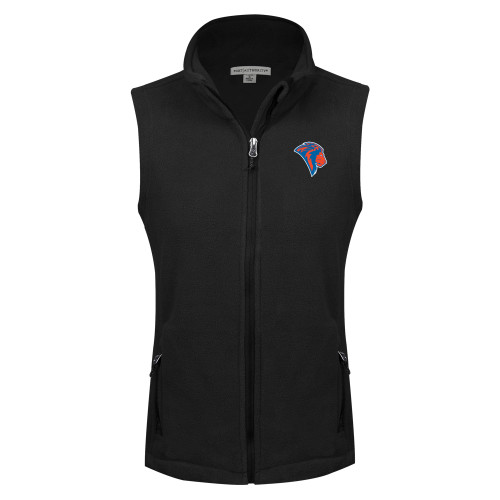  Womens Black Fleece Full Zip Vest - Lion Head