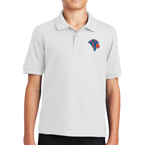  Youth White Silk Touch Polo - Lion Head