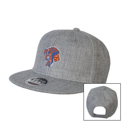  Heather Grey Wool Blend Flat Bill Snapback Hat - HCA Lion 3 Color