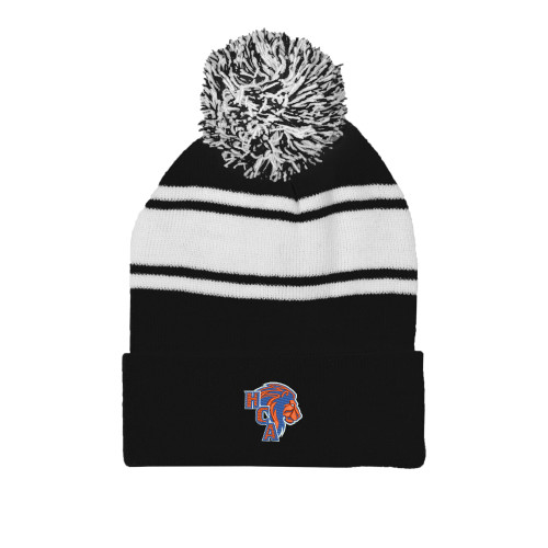  Black/White Two Tone Knit Pom Beanie w/Cuff - HCA Lion 3 Color