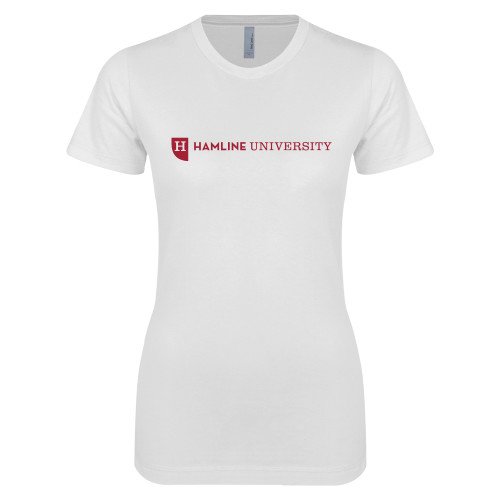  Next Level Womens White Boyfriend Tee - Hamline Wordmark