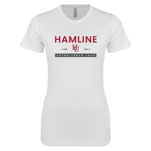  Next Level Womens White Boyfriend Tee - Hamline Estblished