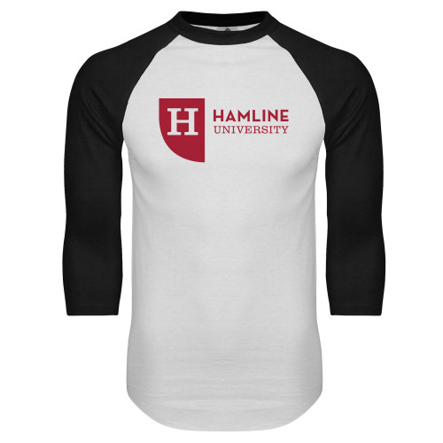  White/Black Raglan Baseball T Shirt - Hamline University