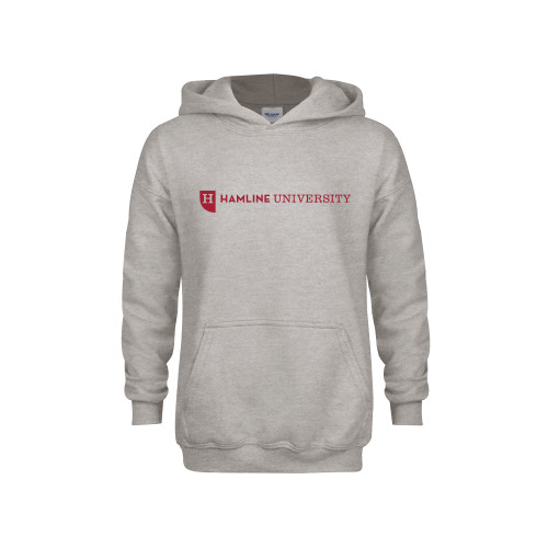  Youth Grey Fleece Hood - Hamline Wordmark