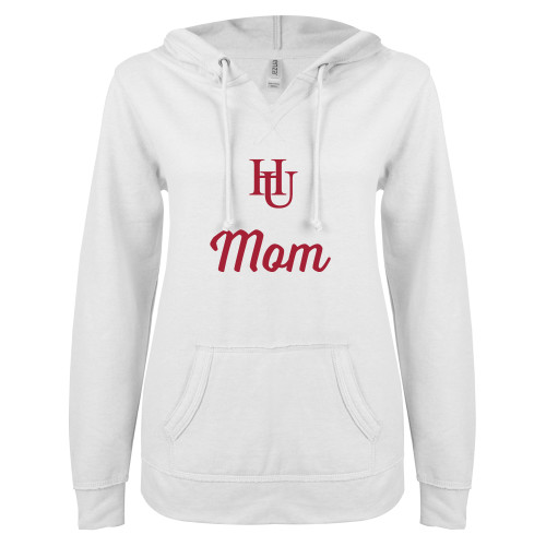  ENZA Womens White V Notch Raw Edge Fleece Hoodie - Mom