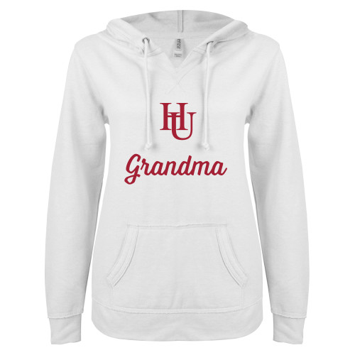  ENZA Womens White V Notch Raw Edge Fleece Hoodie - Grandma