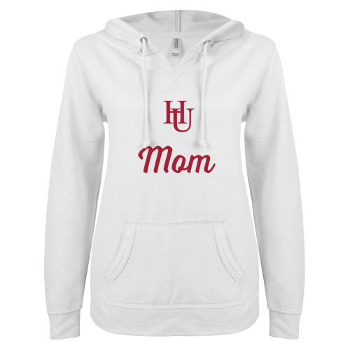  ENZA Womens White V Notch Raw Edge Fleece Hoodie - Mom