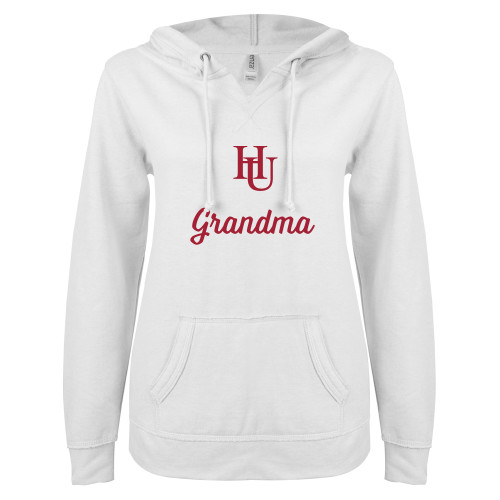  ENZA Womens White V Notch Raw Edge Fleece Hoodie - Grandma