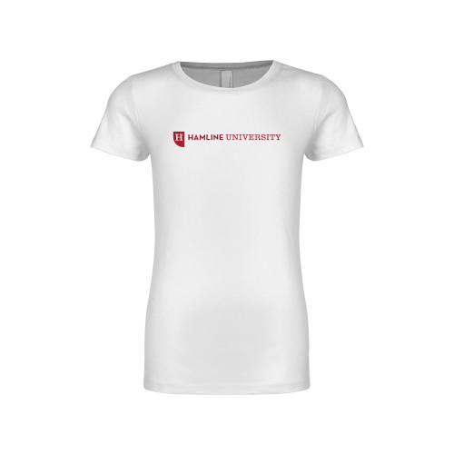  Next Level Girls White Fashion Fit T Shirt - Hamline Wordmark
