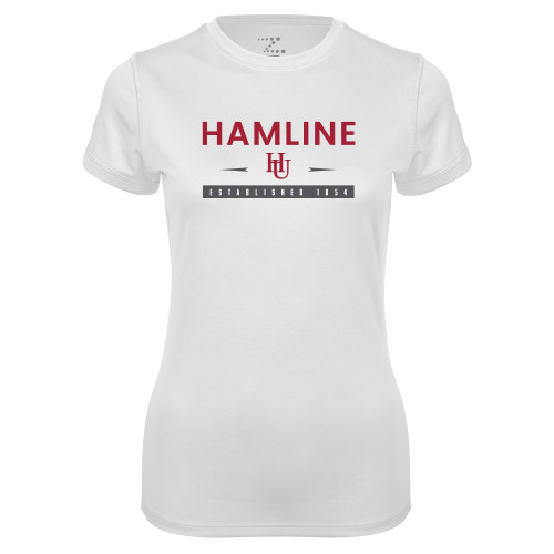  Womens White Performance Tee - Hamline Estblished