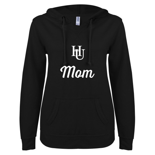  ENZA Womens Black V Notch Raw Edge Fleece Hoodie - Mom