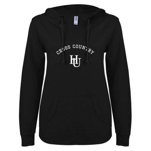  ENZA Womens Black V Notch Raw Edge Fleece Hoodie - Cross Country
