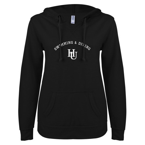  ENZA Womens Black V Notch Raw Edge Fleece Hoodie - Swimming & Diving