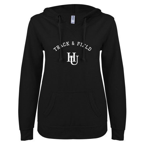  ENZA Womens Black V Notch Raw Edge Fleece Hoodie - Track and Field