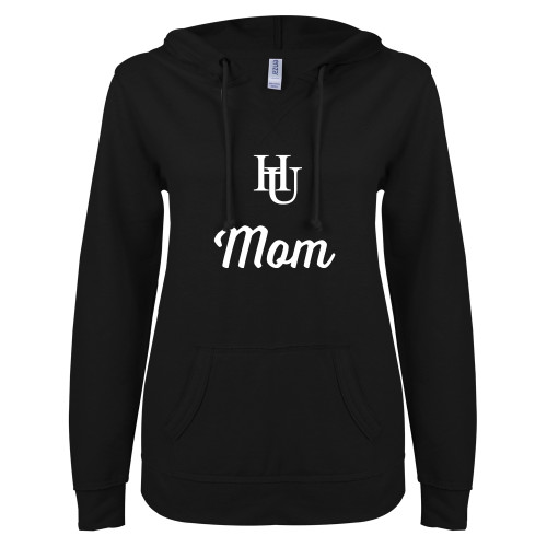 Hamline ENZA Womens Black V Notch Raw Edge Fleece Hoodie