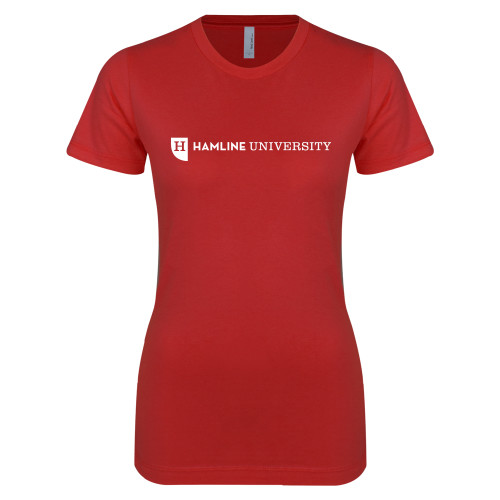  Next Level Womens Red Boyfriend Tee - Hamline Wordmark
