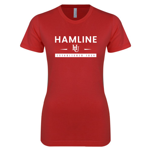  Next Level Womens Red Boyfriend Tee - Hamline Estblished