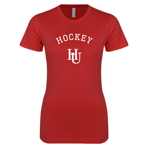  Next Level Womens Red Boyfriend Tee - Hockey